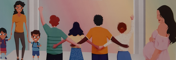 Parent Connect group image of the backs of people with their arms interlocked