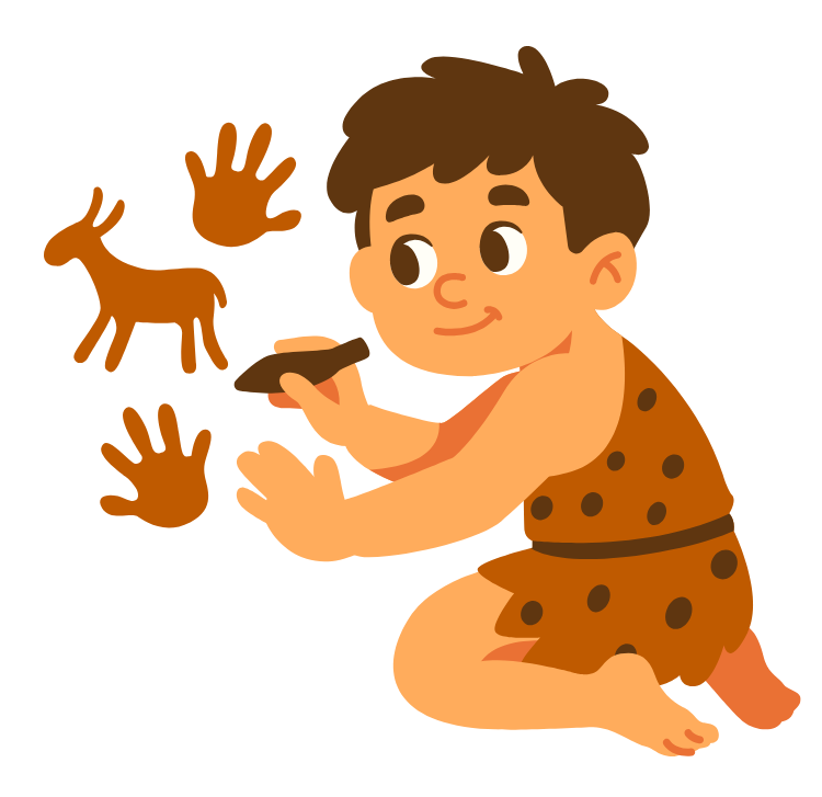 Caveman-type boy drawing on a wall